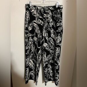DENNIS BASSO Tropical Printed Luxe Crepe Pull On Wide Leg Pants Black Women's MP